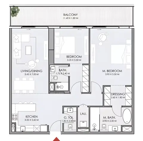 Do Hotels & Residences: Floor plan Type A, 1,265 sq ft