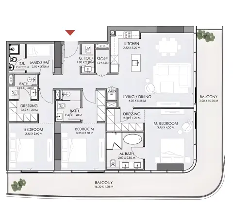 Do Hotels & Residences: Floor plan Type A, 2,119 sq ft