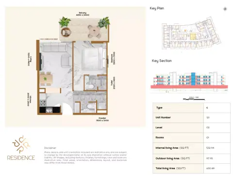 RR Residence: Type 121, 630 sq ft 户型图