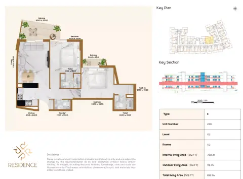 RR Residence: Type 220, 818 sq ft 户型图