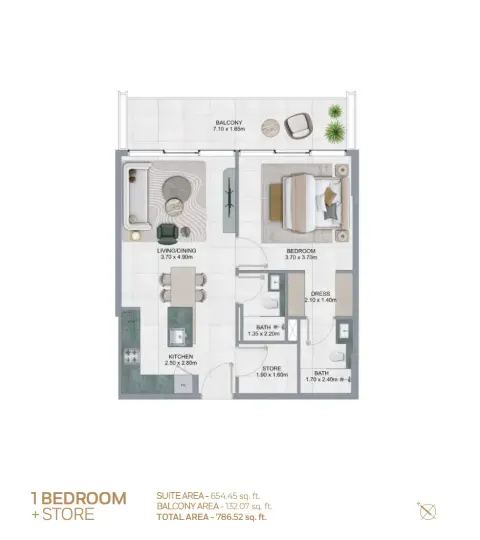 Lawncrest: Floor plan Type 2-Store, 786 sq ft