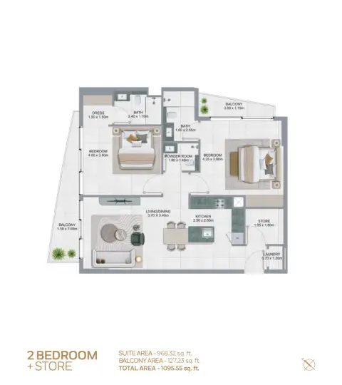 Lawncrest: Floor plan Type 1-Store, 1,095 sq ft