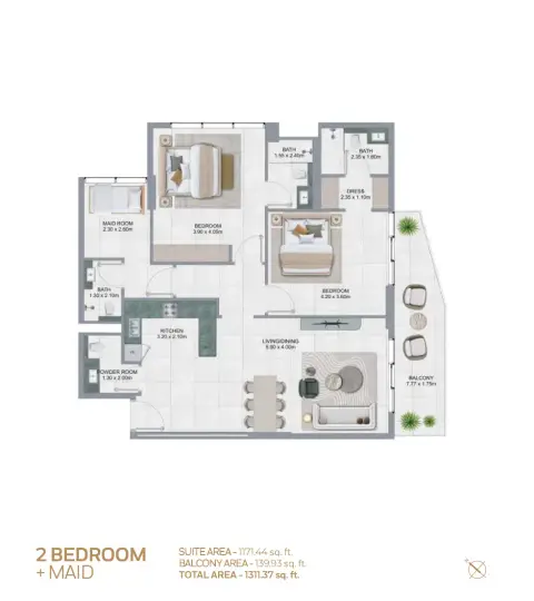 Lawncrest: Floor plan Type 2-Maid, 1,311 sq ft
