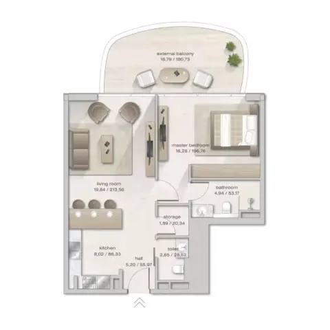 Zephyra Residences 2: Floor plan Type 1, 710 sq ft