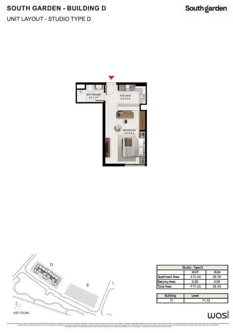 South Garden D: Floor plan Type D, 410 sq ft