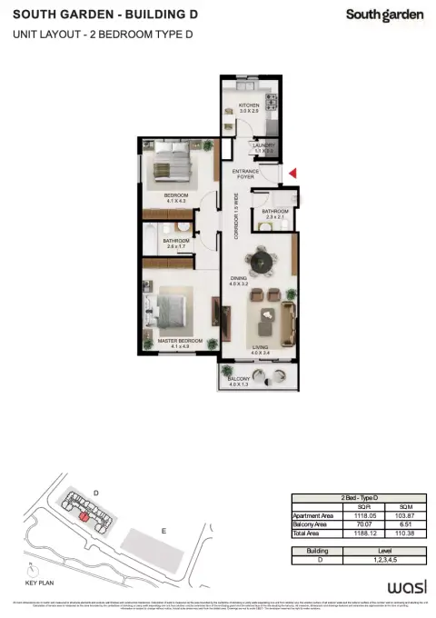 South Garden D: Floor plan Type D, 1,188 sq ft