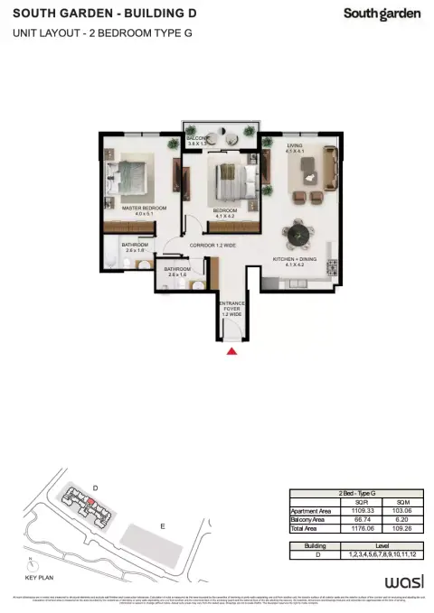 South Garden D: Floor plan Type G, 1,176 sq ft