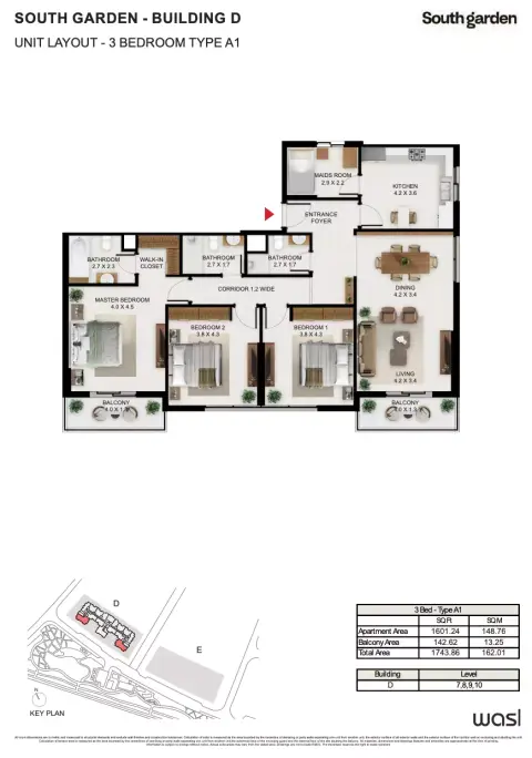 South Garden D: Floor plan Type A1, 1,743 sq ft