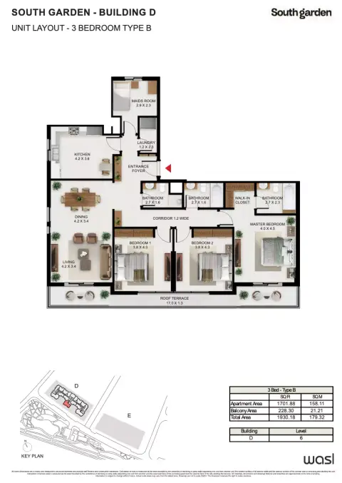 South Garden D: Floor plan Type B, 1,931 sq ft