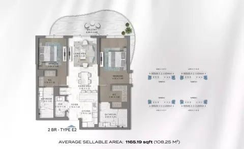 Velencia: Type E2, 1,165 sq ft 户型图