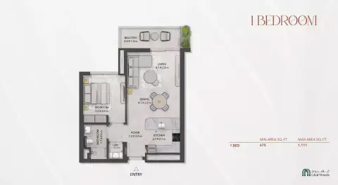 Lacina: फ़्लोर प्लान Type A, 1,111 sq ft