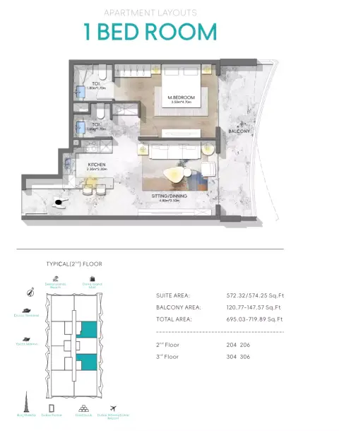Nautis Residences: Floor plan Type A, 695 sq ft