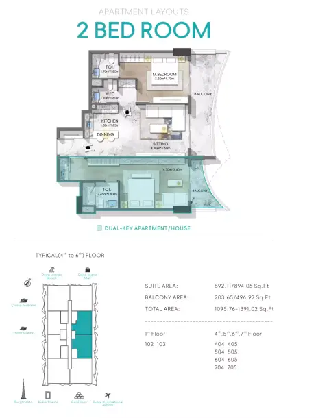 Nautis Residences: Floor plan Type A, 1,095 sq ft
