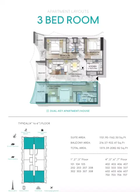 Nautis Residences: Floor plan Type A, 1,373 sq ft