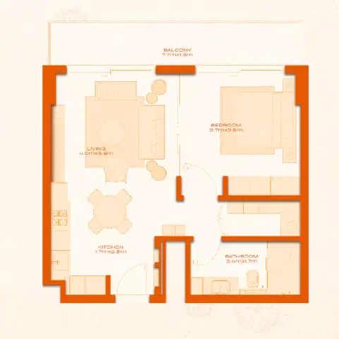 Avenew 888: Floor plan Type A, 710 sq ft