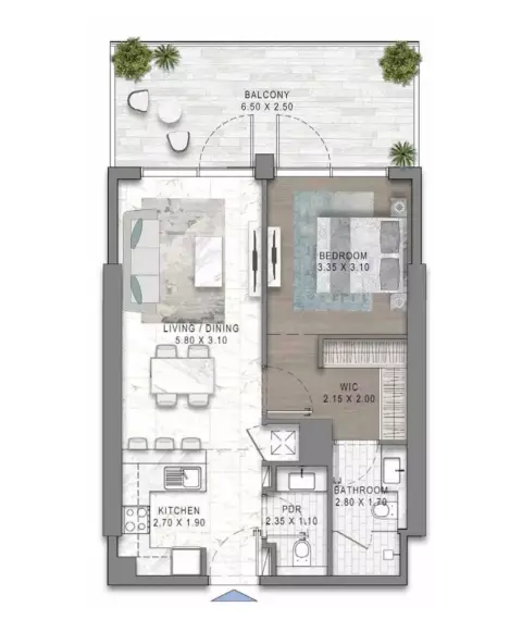 Riverside Views Marine: फ़्लोर प्लान Type 1, 798 sq ft