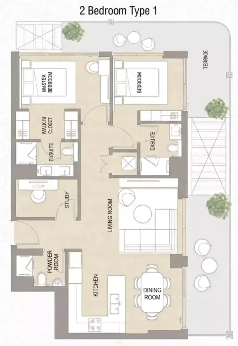 Soma Residence: Floor plan Type 1, 1,356 sq ft