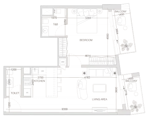 W1nner Tower: Floor plan Type A, 754 sq ft