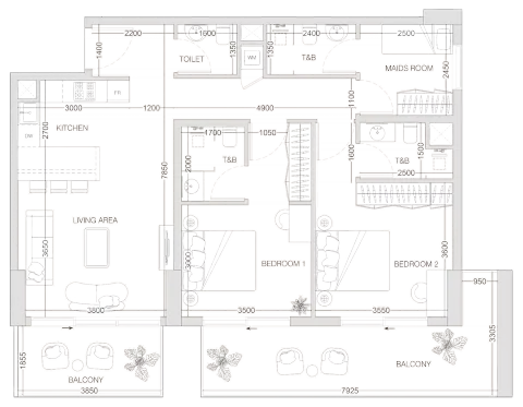 W1nner Tower: Floor plan Type A, 1,252 sq ft