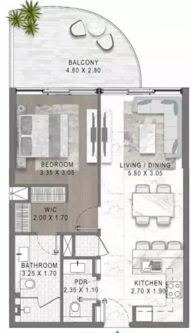 Damac Lagoon Views 2: Floor plan Type 4, 601 sq ft