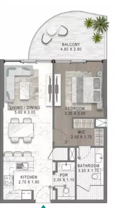 Damac Lagoon Views 2: Floor plan Type 5, 601 sq ft