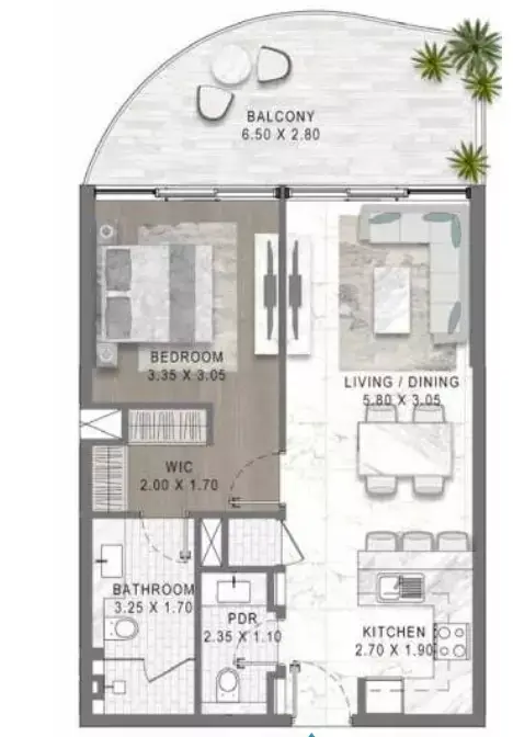 Damac Lagoon Views 2: Floor plan Type 7, 601 sq ft