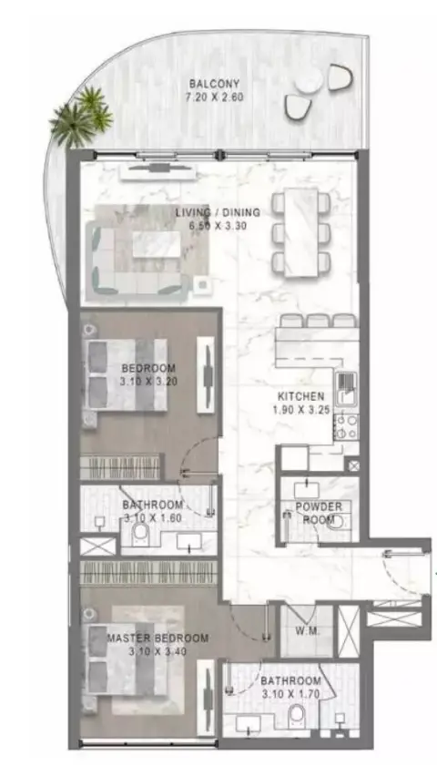 Damac Lagoon Views 2: Floor plan Type 1, 940 sq ft