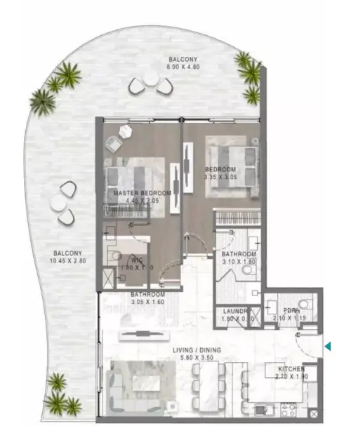 Damac Lagoon Views 2: Floor plan Type 7, 940 sq ft