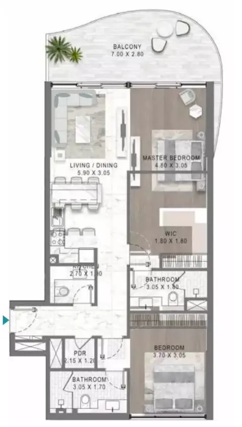 Damac Lagoon Views 2: Floor plan Type 3, 940 sq ft