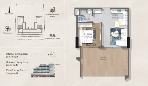 Andi Aura: Type 3, 700 sq ft 户型图