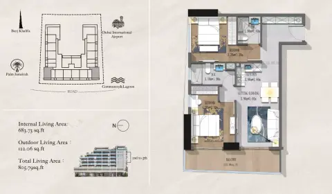 Andi Aura: Type 1, 805 sq ft 户型图