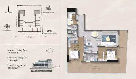 Andi Aura: Type 2, 1,389 sq ft 户型图