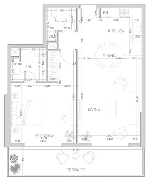 V1VID Tower: Floor plan Type B, 910 sq ft