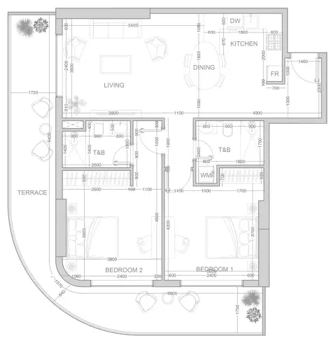 V1VID Tower: Floor plan Type D, 1,316 sq ft