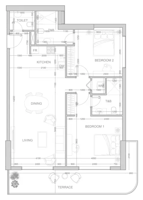 V1VID Tower: Floor plan Type C, 1,269 sq ft