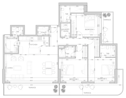V1VID Tower: Floor plan Type B, 2,217 sq ft