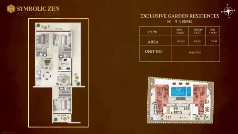 Symbolic Zen Residences: Plattegrond Type H, 1,792 sq ft