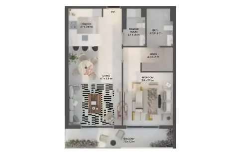 Weybridge Gardens Phase 4: Floor plan Type A, 753 sq ft
