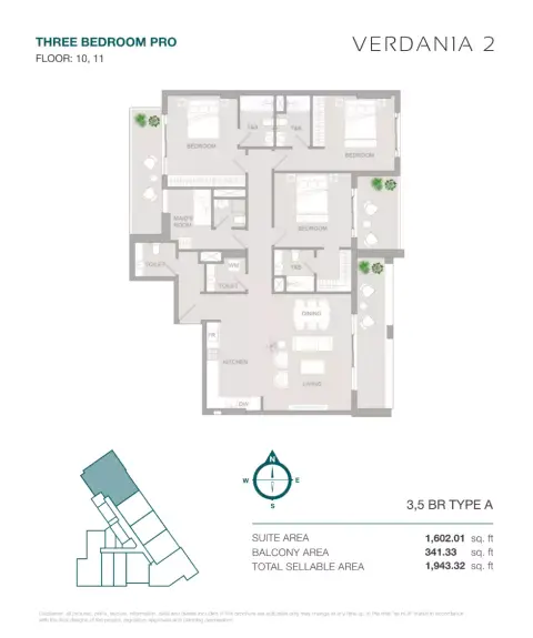 VERDAN1A Phase 2: Floor plan Type A, 1,943 sq ft