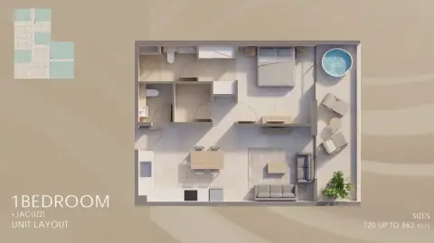 Sky Harmony: Floor plan Type 1, 720 sq ft