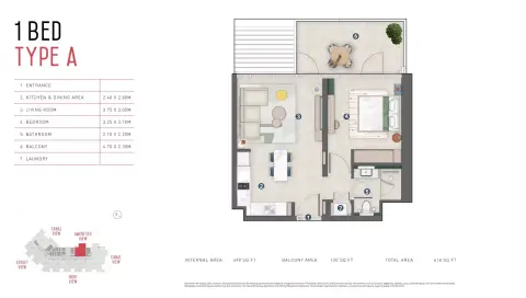 Rove Home: फ़्लोर प्लान Type A, 618 sq ft