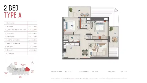 Rove Home: फ़्लोर प्लान Type A, 1,022 sq ft