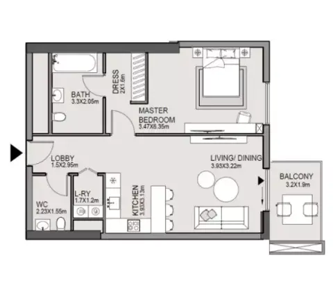 Edgewater Residences Phase 3: Floor plan Type A, 645 sq ft