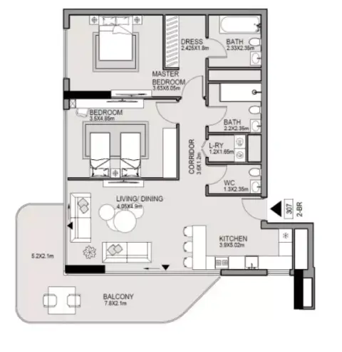 Edgewater Residences Phase 3: Floor plan Type A, 1,081 sq ft