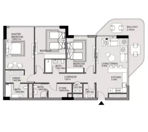 Edgewater Residences Phase 3: Floor plan Type A, 1,533 sq ft