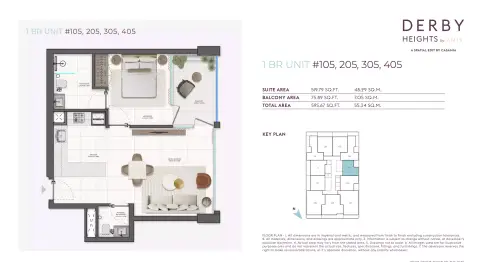 Derby Heights: Floor plan Type 7, 595 sq ft