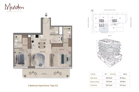 ميريدن بيتش: مخطط الطابق Type G2, 1,227 sq ft