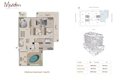 ميريدن بيتش: مخطط الطابق Type 605, 2,503 sq ft