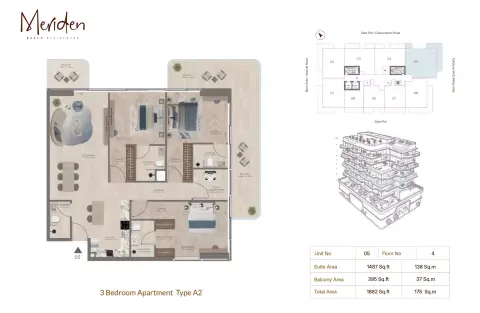 ميريدن بيتش: مخطط الطابق Type 505, 1,882 sq ft