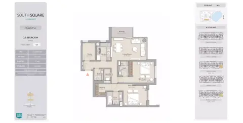 South Square: Планировка Type 02 + Study, 1,292 sq ft